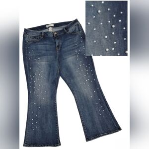 Lane Bryant Mid-Rise Kick Boot Jeans Essential Stretch Pearls Rhinestone Size 16